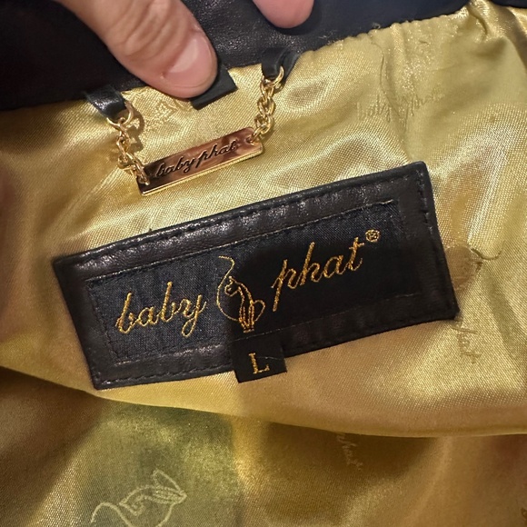 Baby Phat Soft Black Leather Moto Grunge Buckle Zip Up Jacket Sz Large - Picture 10 of 11